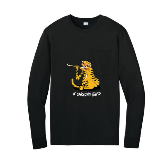 Korean Traditional Smoking Tiger Workwear Pro Long Sleeve Pocket T-shirt