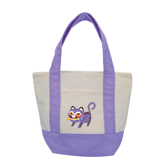 Cute Korean Tiger Canvas Tote Bag with Purple Handles